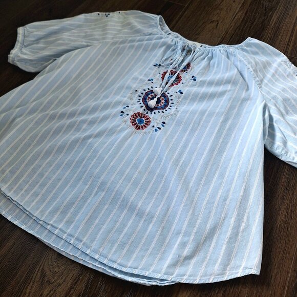 💙 St. John's Embroidered Lightweight Cotton Blouse Size XL Loose Fit Boho Cotta - Picture 6 of 8